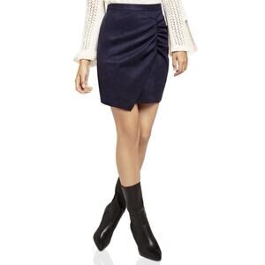 BCBG Faux Suede Ruched Mini Skirt‎ Sz 4 Navy Blue Girl Boss Preppy Corporatecore